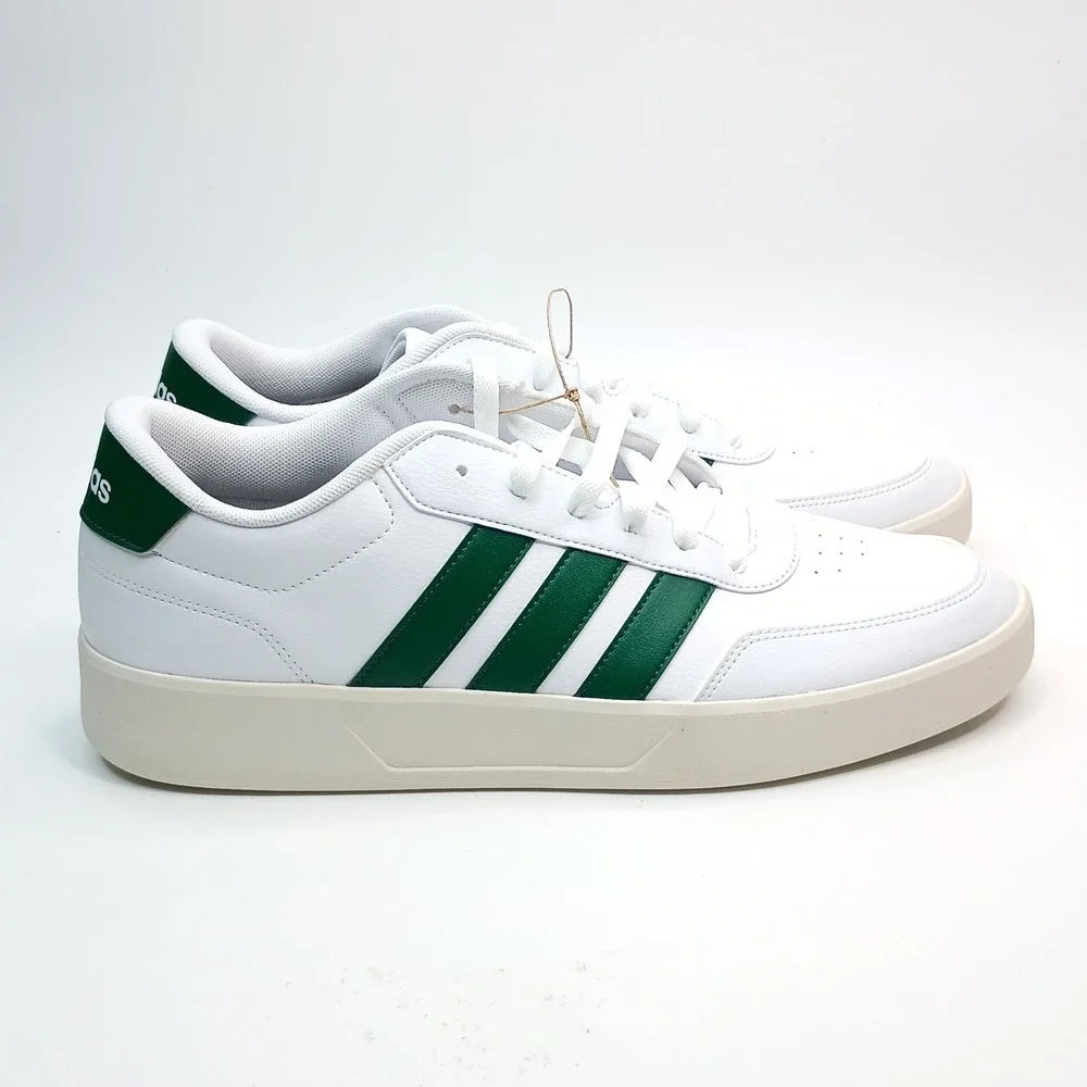 Adidas Breaknet 3.0 Sneakers Men Size 12 White Green Synthetic Leather JR3549